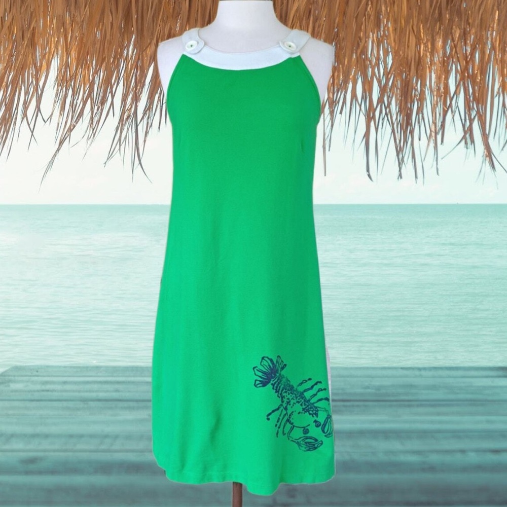 Lilly Pulitzer-Pique Jersey Tank Dress w/placed Lobster Motif, Green, Size M EUC